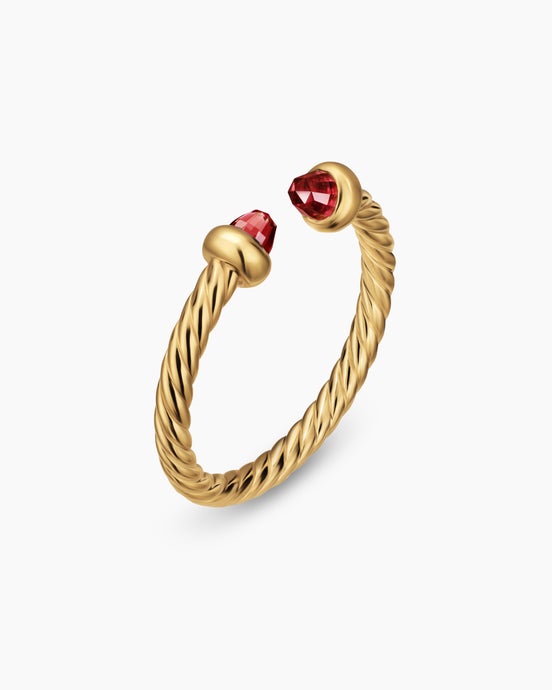 Micro Cablespira® Flex Open Ring in 18K Yellow Gold with Rhodolite Garnets, 2.5mm