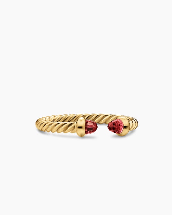 Micro Cablespira® Flex Open Ring in 18K Yellow Gold with Rhodolite Garnets, 2.5mm