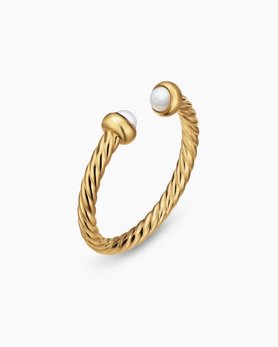 Micro Cablespira® Flex Open Ring in 18ct Yellow Gold with Pearls, 2.5mm