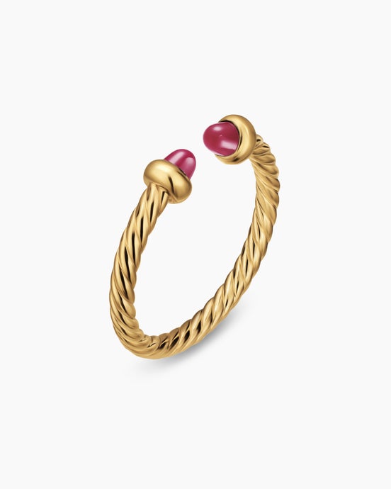 Micro Cablespira® Flex Open Ring in 18K Yellow Gold with Rubies, 2.5mm
