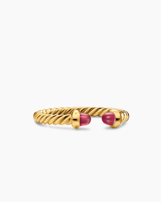 Micro Cablespira® Flex Open Ring in 18K Yellow Gold with Rubies, 2.5mm
