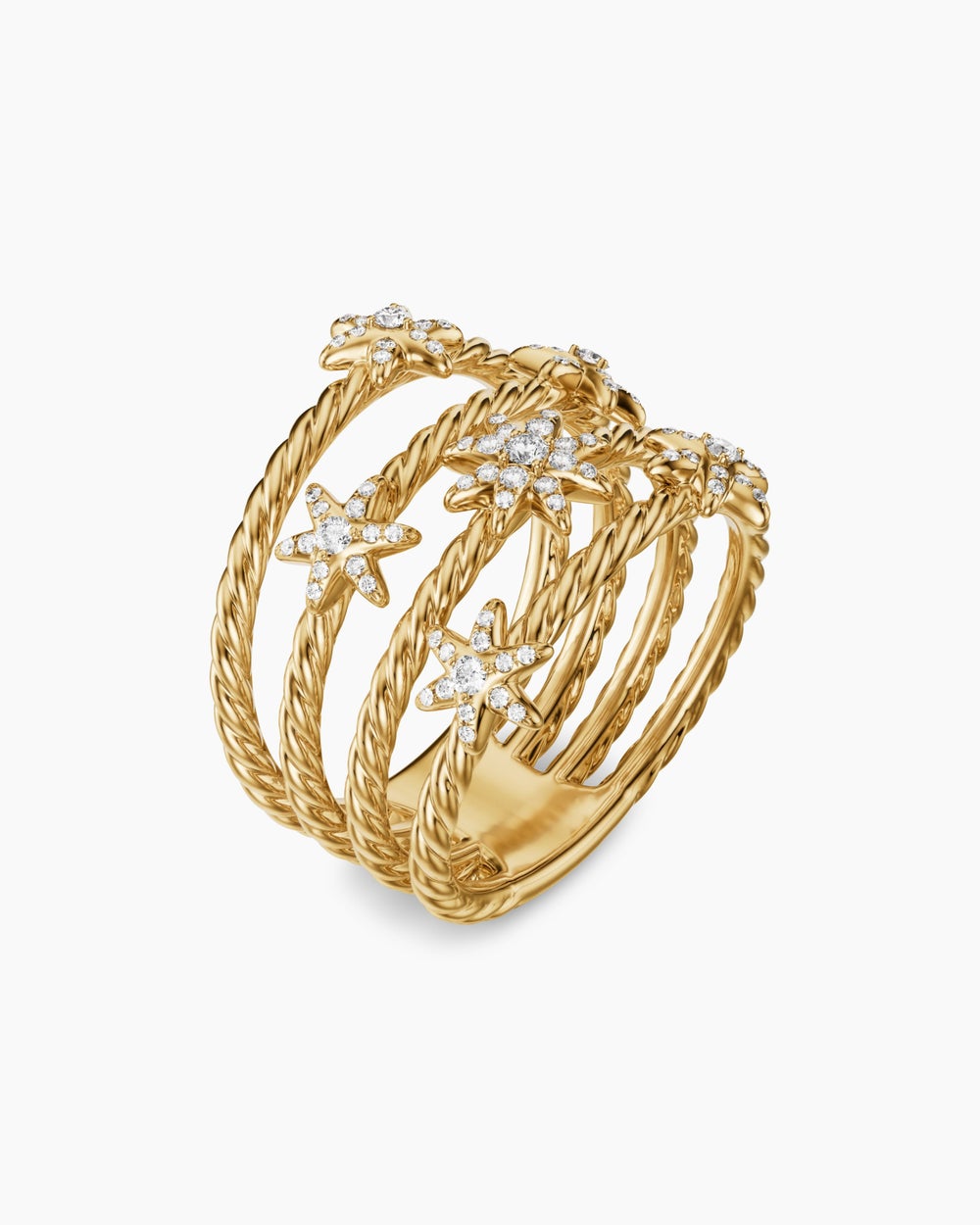 Womens Petite Starburst Multi Row Ring in 18K Yellow Gold with Diamonds, 19.4mm