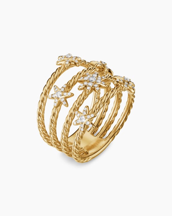 Petite Starburst Multi Row Ring in 18K Yellow Gold with Diamonds, 19.4mm