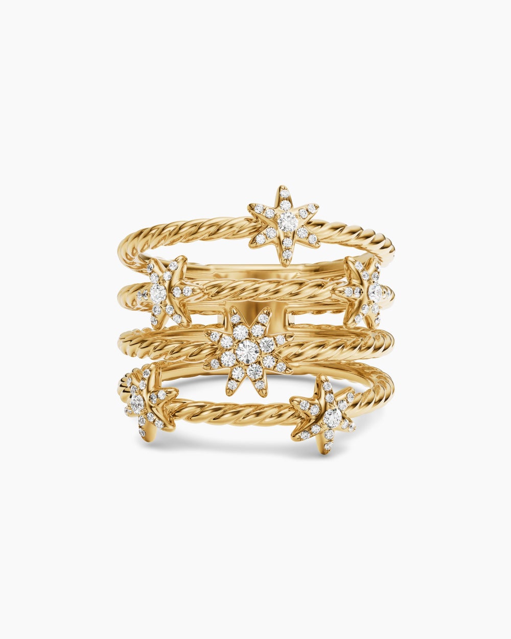 Womens Petite Starburst Multi Row Ring in 18K Yellow Gold with Diamonds, 19.4mm