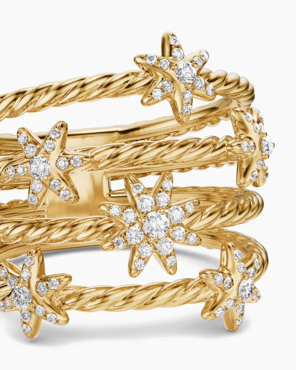 Womens Petite Starburst Multi Row Ring in 18K Yellow Gold with Diamonds, 19.4mm