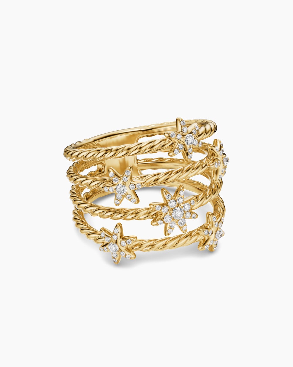 Womens Petite Starburst Multi Row Ring in 18K Yellow Gold with Diamonds, 19.4mm