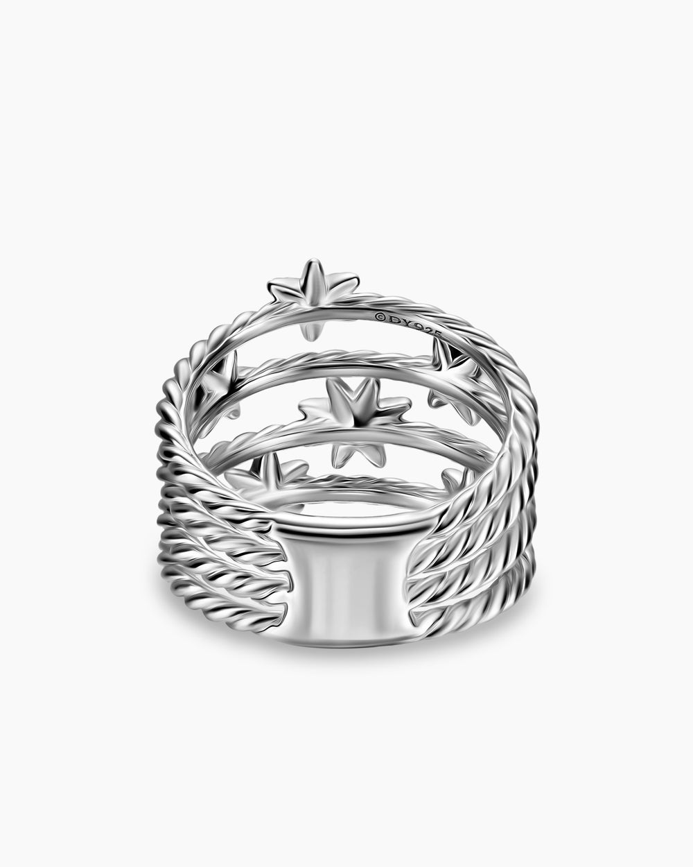 Womens Petite Starburst Multi Row Ring in Sterling Silver with Diamonds, 19.4mm