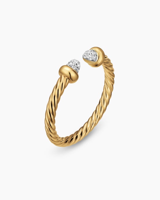 Micro Cablespira® Flex Open Ring in 18K Yellow Gold with Pavé Diamond Domes, 2.5mm