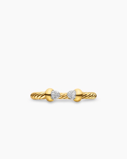 Womens Micro Cablespira® Flex Open Ring in 18K Yellow Gold with Pavé Diamond Domes, 2.5mm