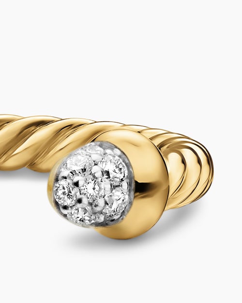 Womens Micro Cablespira® Flex Open Ring in 18K Yellow Gold with Pavé Diamond Domes, 2.5mm