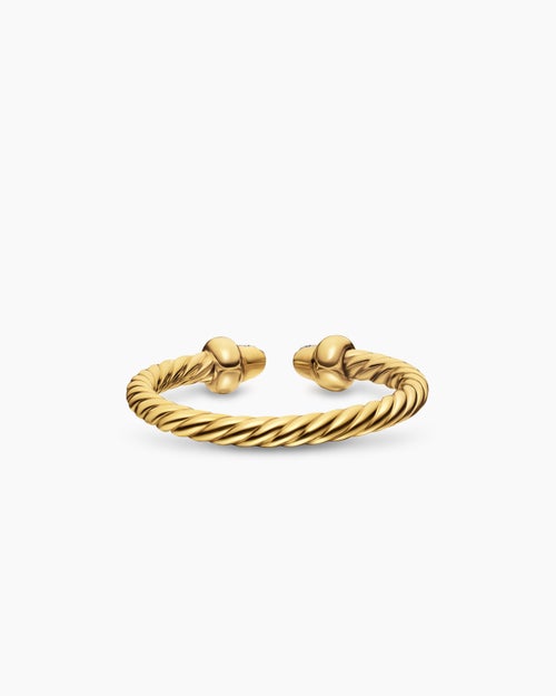 Womens Micro Cablespira® Flex Open Ring in 18K Yellow Gold with Pavé Diamond Domes, 2.5mm