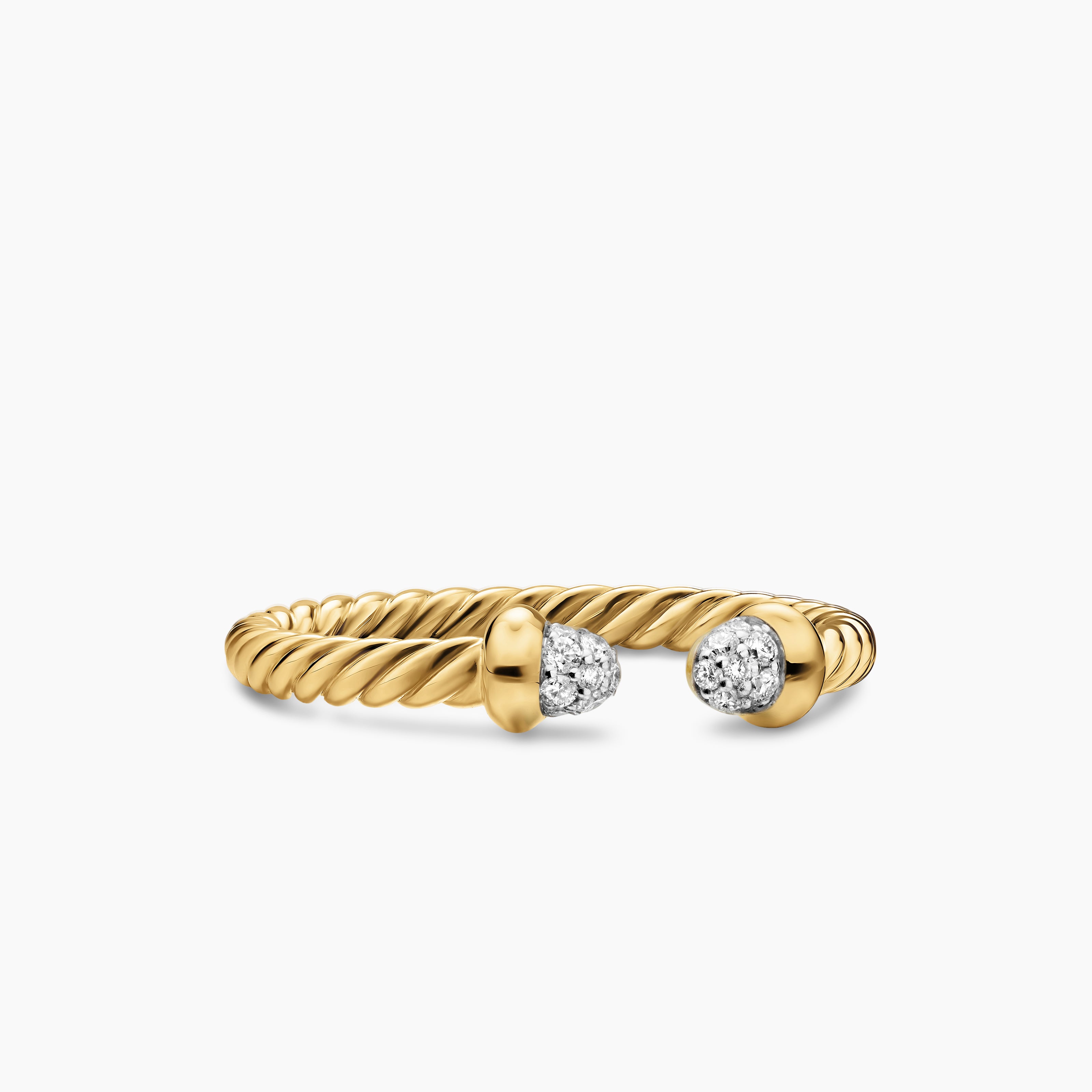 Womens Micro Cablespira&reg; Flex Open Ring in 18K Yellow Gold with Pav&eacute; Diamond Domes, 2.5mm