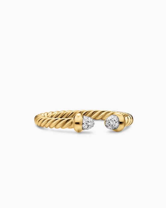 Micro Cablespira® Flex Open Ring in 18K Yellow Gold with Pavé Diamond Domes, 2.5mm