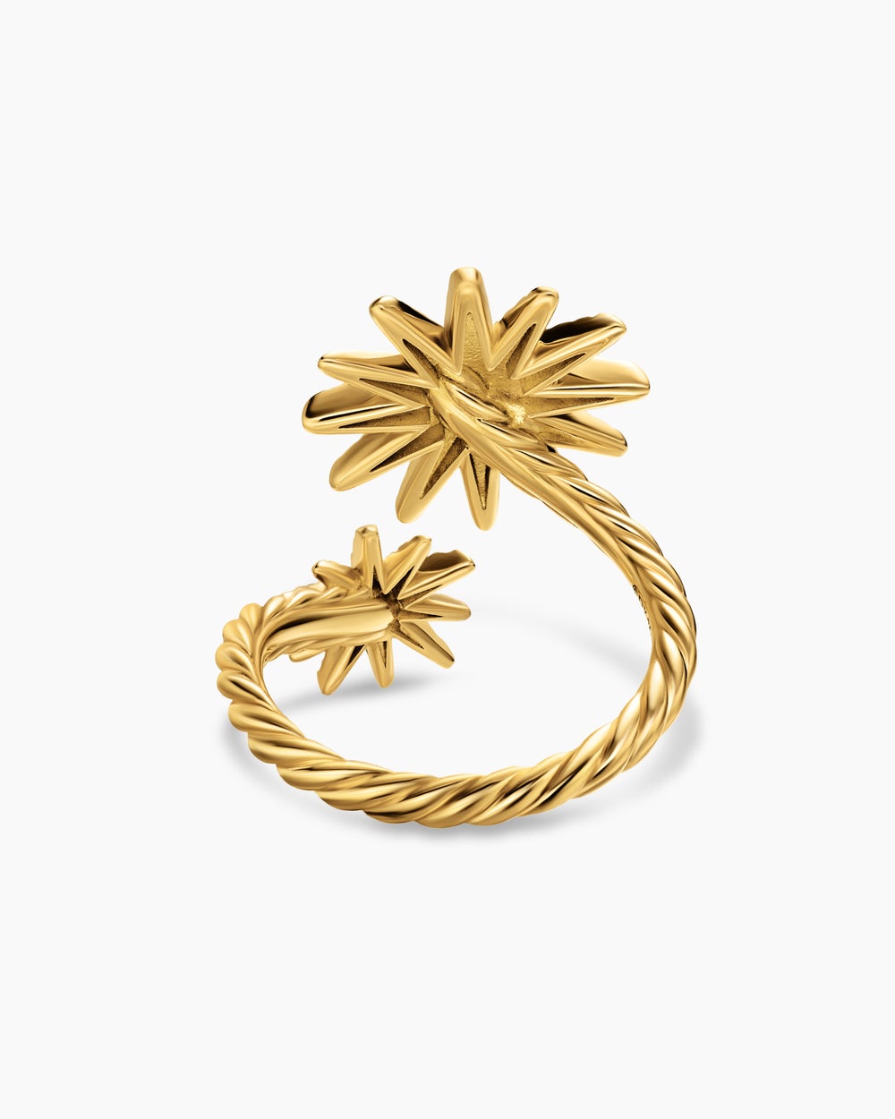 Womens Starburst Bypass Ring in 18K Yellow Gold with Diamonds, 25.3mm