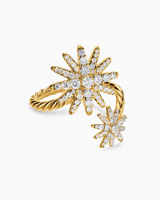Starburst Bypass Ring in 18K Yellow Gold with Diamonds, 25.3mm