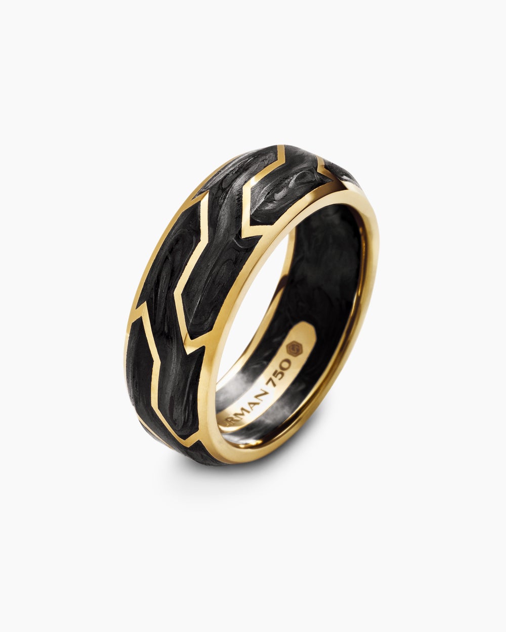 Mens Forged Carbon Band Ring with 18K Yellow Gold, 8.5mm