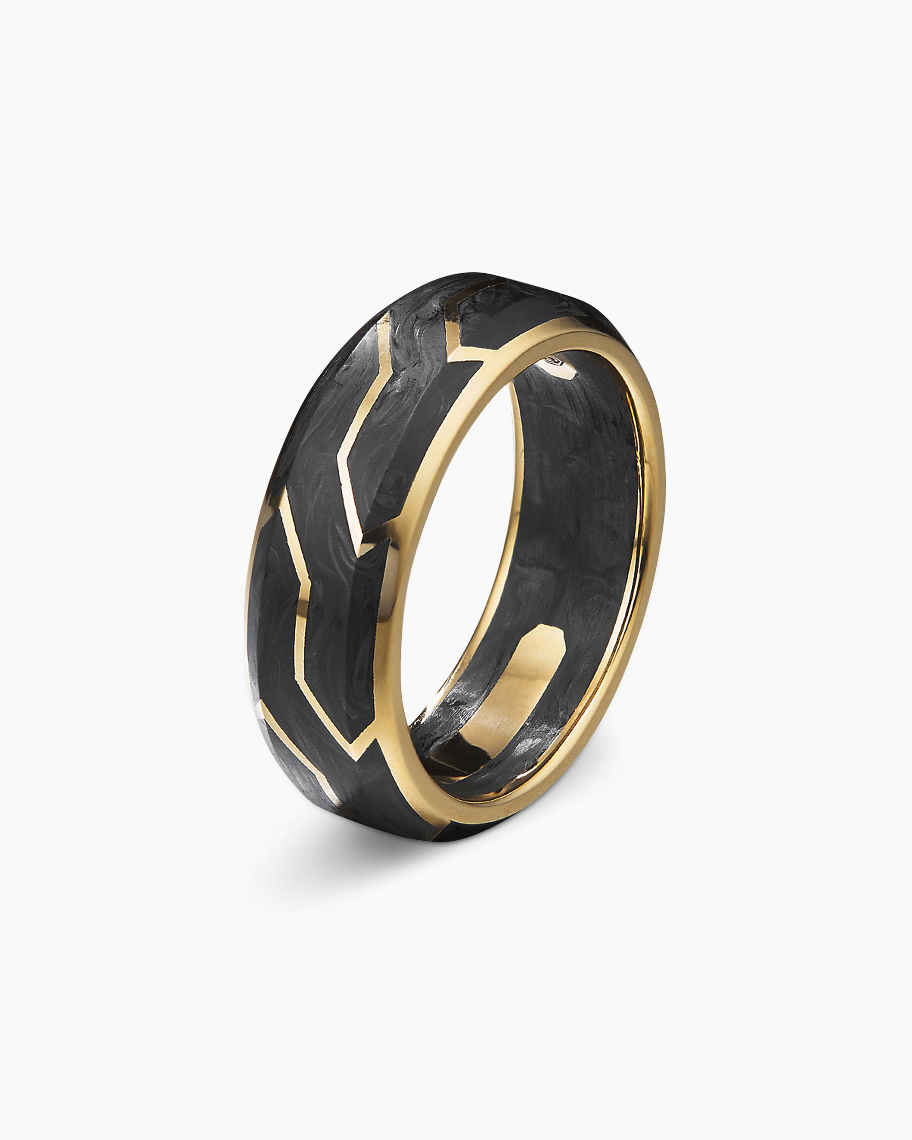 14K Yellow Gold Tungsten Ring, Yellow Gold Wedding Band, Yellow Gold  Tungsten Ring with Black Carbon Fiber Inlay Ring