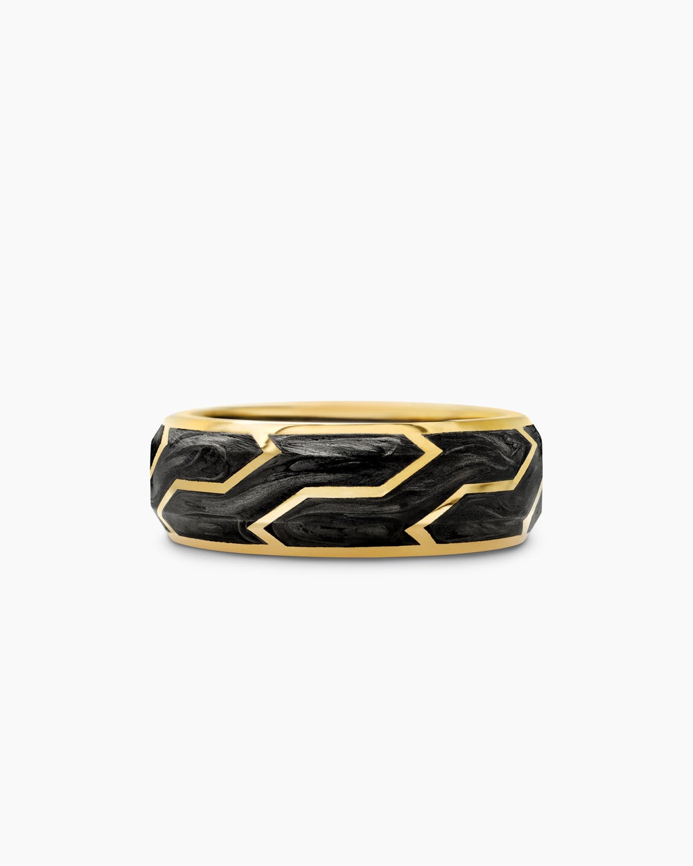 Mens Forged Carbon Band Ring with 18K Yellow Gold, 8.5mm