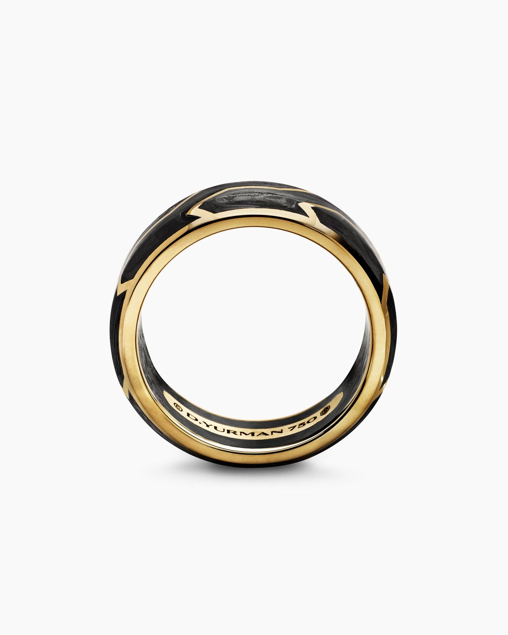 Mens Forged Carbon Band Ring with 18K Yellow Gold, 8.5mm