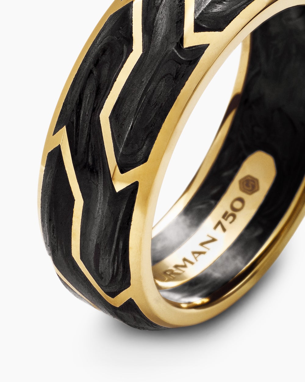 Mens Forged Carbon Band Ring with 18K Yellow Gold, 8.5mm