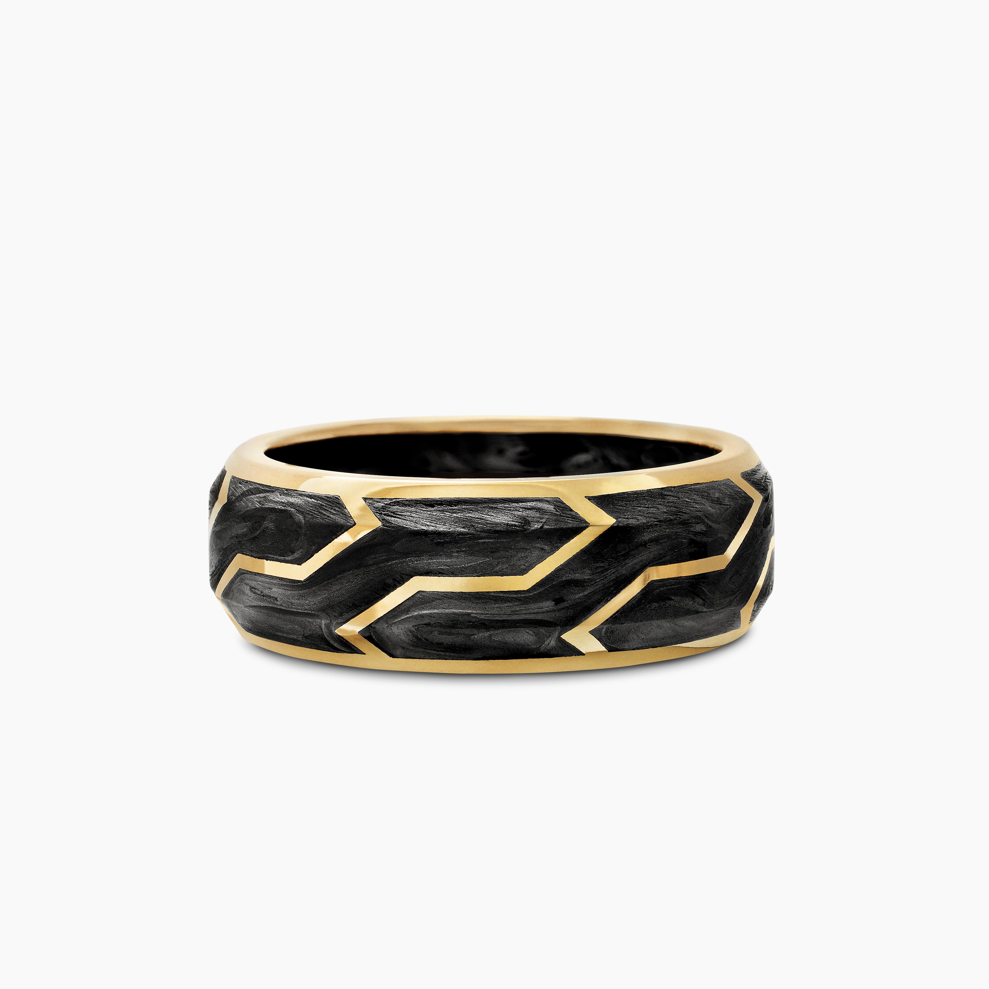 Mens Forged Carbon Band Ring with 18K Yellow Gold, 8.5mm