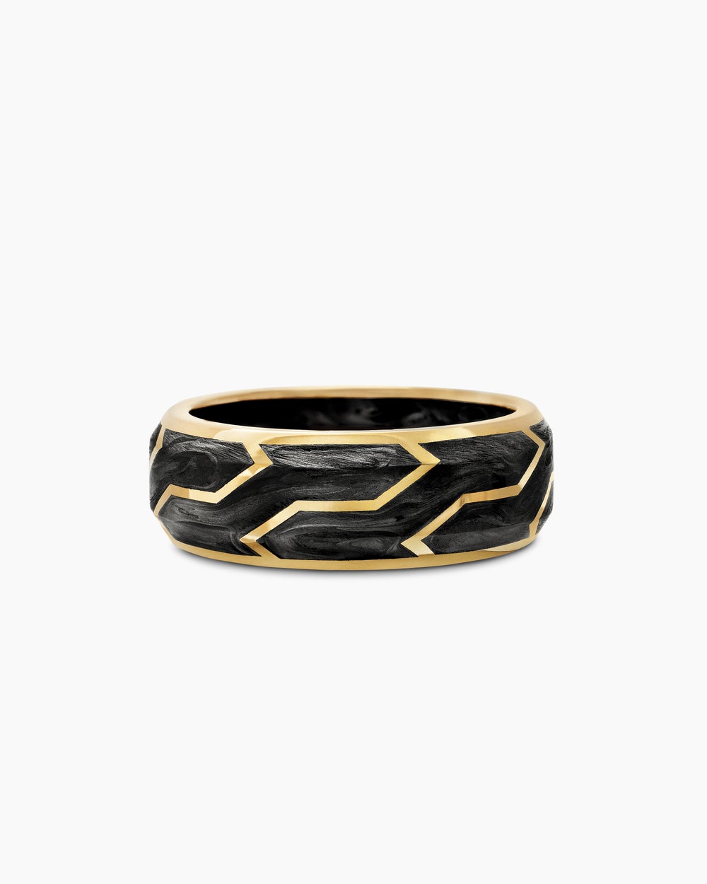 Mens Forged Carbon Band Ring with 18K Yellow Gold, 8.5mm