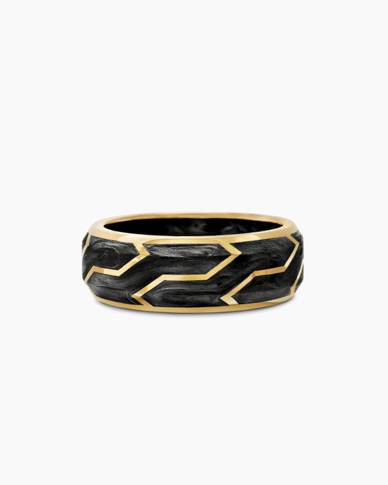 Forged Carbon Band Ring in 18K Yellow Gold, 8.5mm