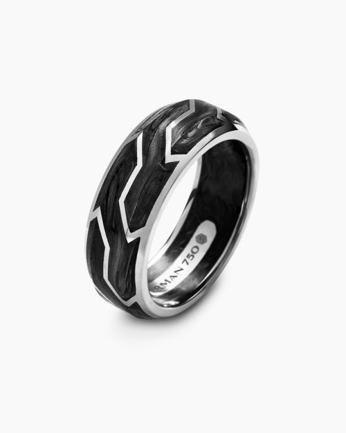 Mens Forged Carbon Band Ring with 18ct White Gold, 8.5mm
