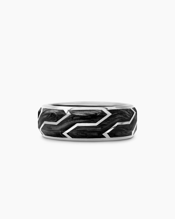 Forged Carbon Band Ring with 18K White Gold, 8.5mm