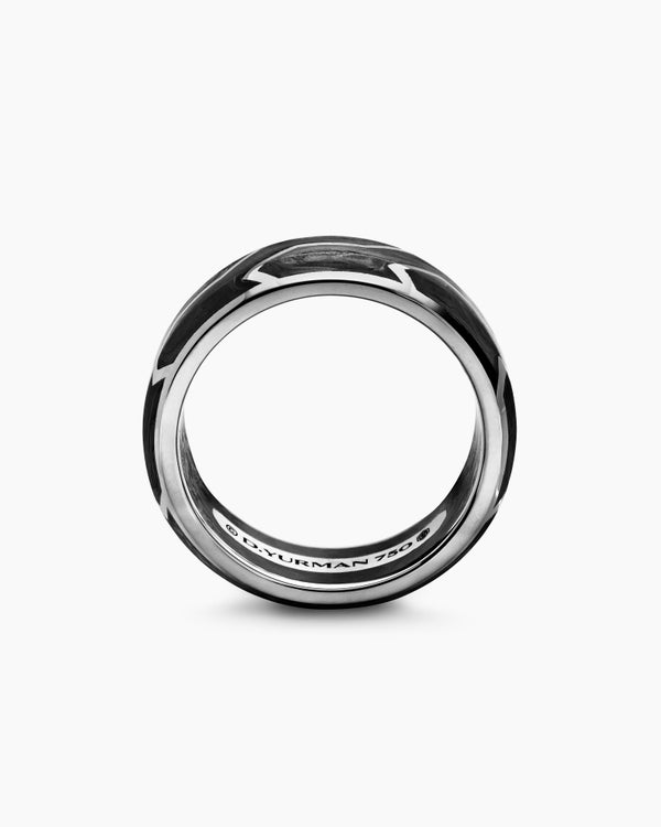 Forged Carbon Band Ring with 18K White Gold, 8.5mm