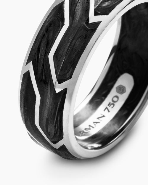 Mens Forged Carbon Band Ring with 18ct White Gold, 8.5mm