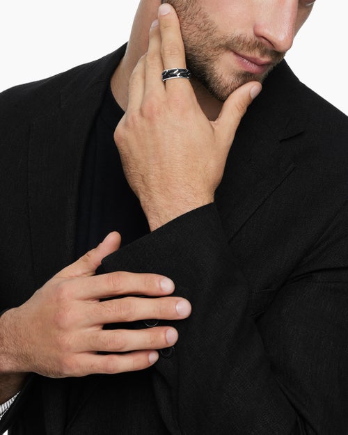 Mens Forged Carbon Band Ring with 18ct White Gold, 8.5mm