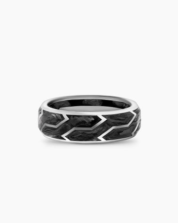 Forged Carbon Band Ring in 18K White Gold, 8.5mm