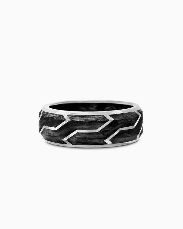 Forged Carbon Band Ring with 18K White Gold, 8.5mm