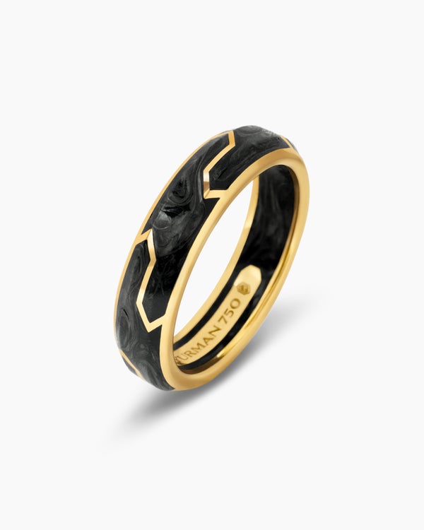 Forged Carbon Band Ring with 18K Yellow Gold, 6mm
