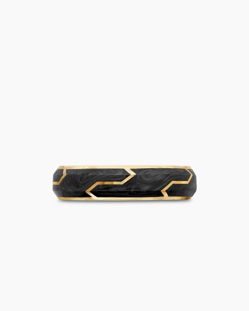 Mens Forged Carbon Band Ring with 18K Yellow Gold, 6mm