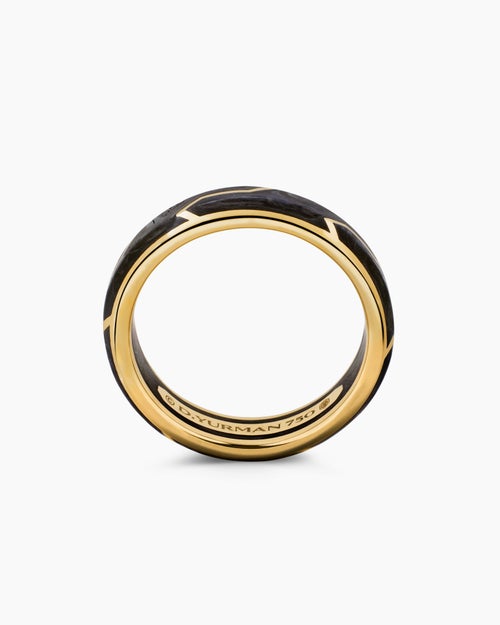 Mens Forged Carbon Band Ring with 18K Yellow Gold, 6mm