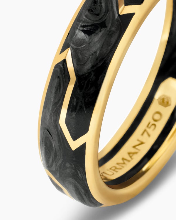 Forged Carbon Band Ring with 18K Yellow Gold, 6mm
