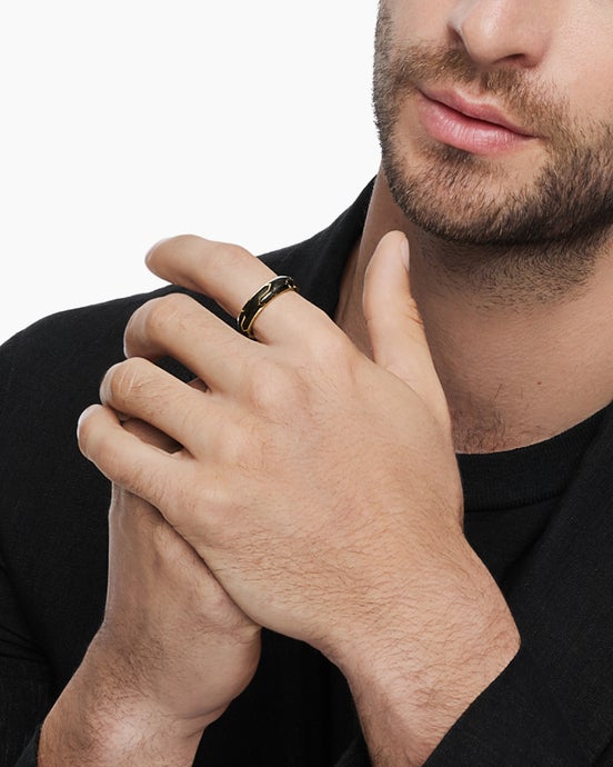 Forged Carbon Band Ring in 18ct Yellow Gold, 6mm