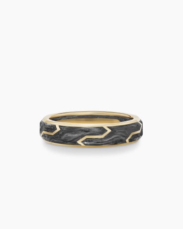 Forged Carbon Band Ring with 18K Yellow Gold, 6mm