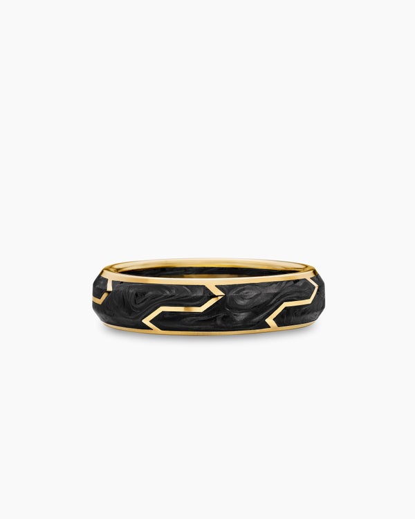 Forged Carbon Band Ring with 18K Yellow Gold, 6mm