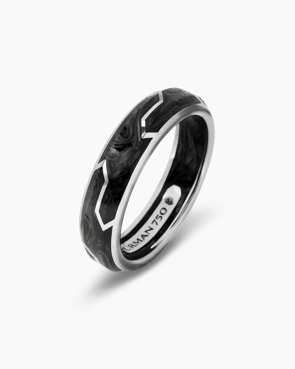Mens Forged Carbon Band Ring with 18K White Gold, 6mm
