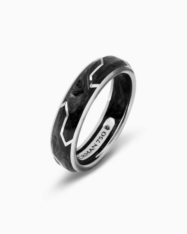 Forged Carbon Band Ring with 18K White Gold, 6mm