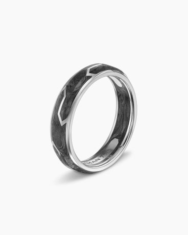 Forged Carbon Band Ring in 18K White Gold, 6mm