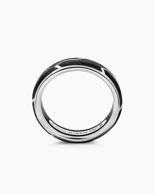 Mens Forged Carbon Band Ring with 18K White Gold, 6mm