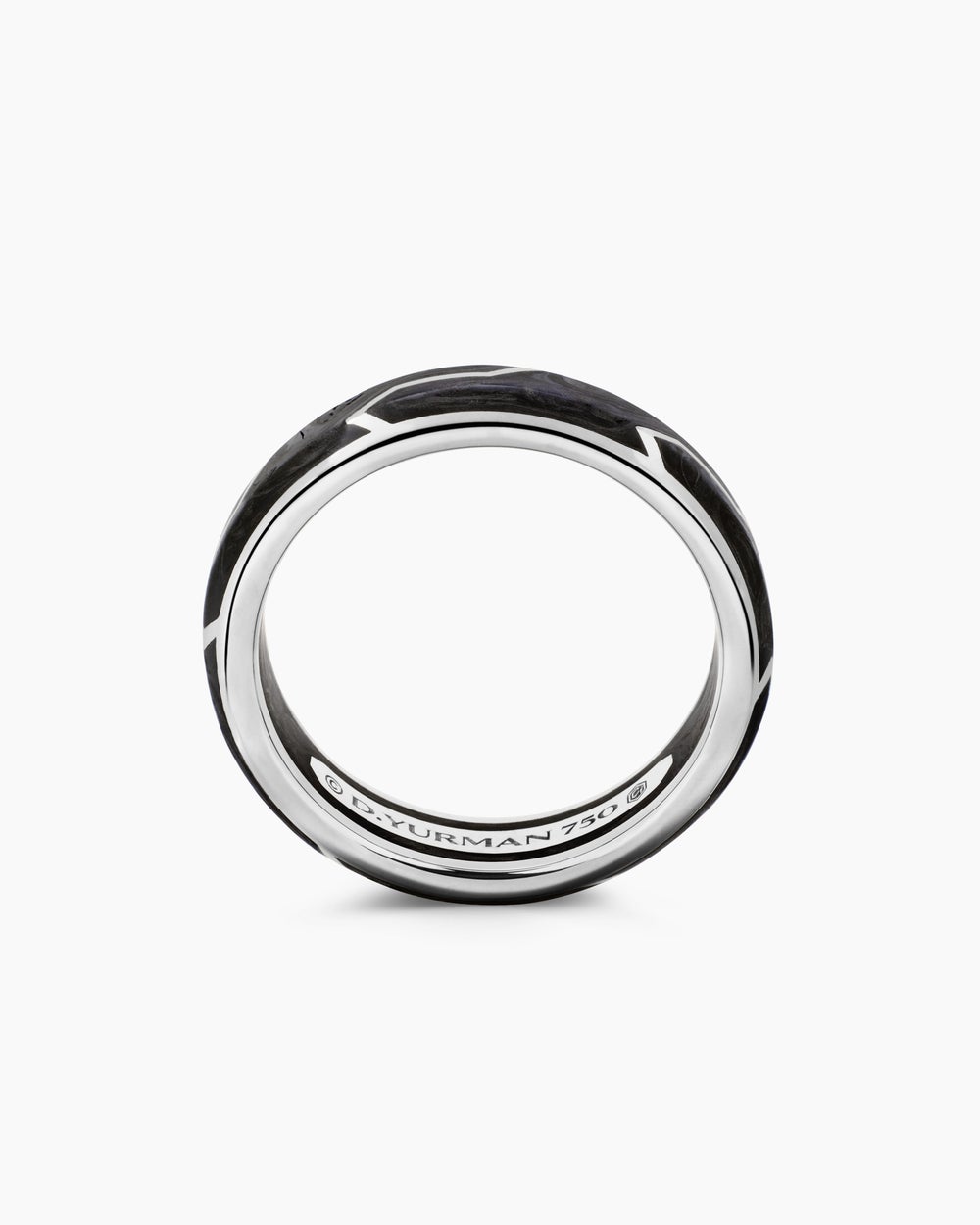 Mens Forged Carbon Band Ring with 18K White Gold, 6mm