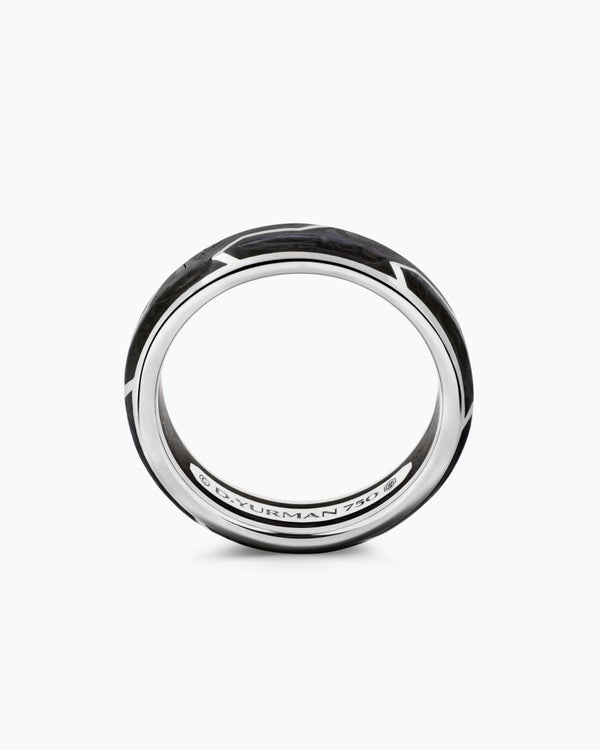 Forged Carbon Band Ring with 18K White Gold, 6mm