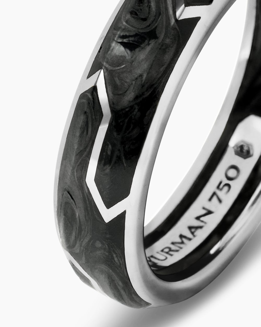 Mens Forged Carbon Band Ring with 18K White Gold, 6mm