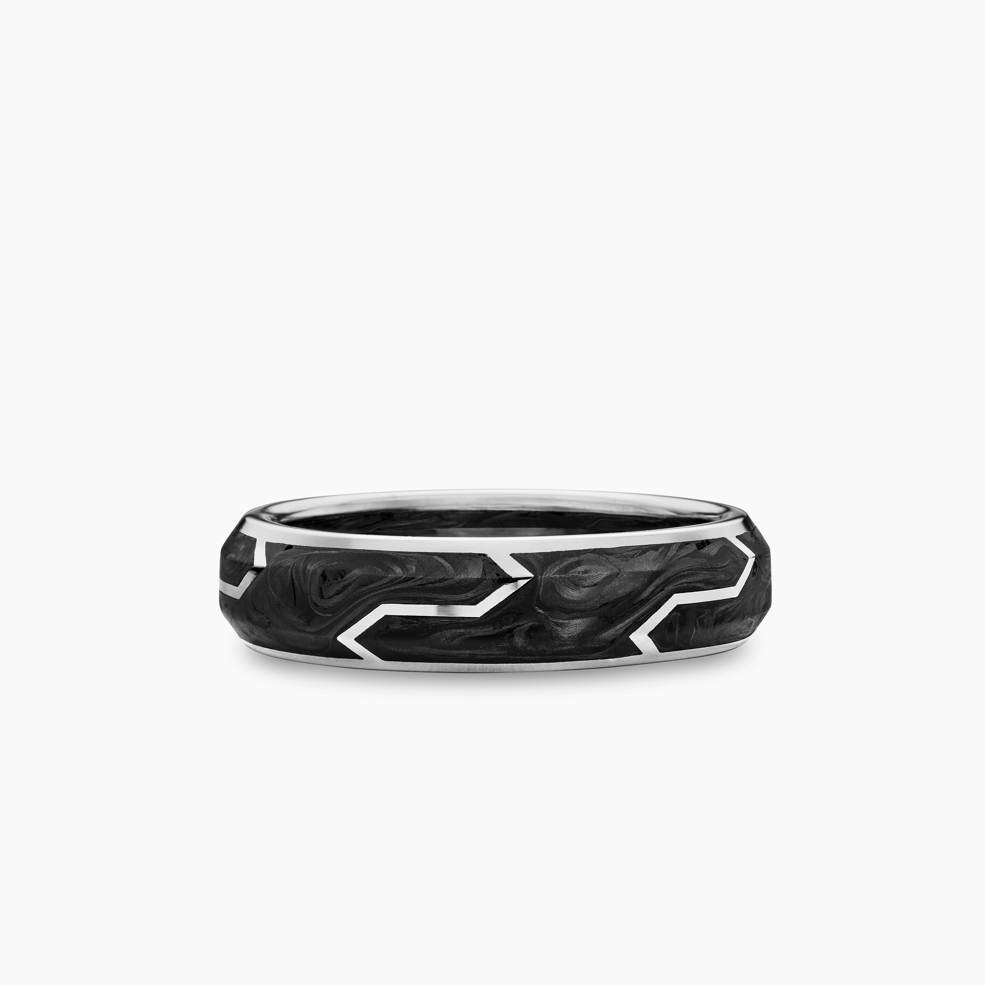Mens Forged Carbon Band Ring with 18K White Gold, 6mm