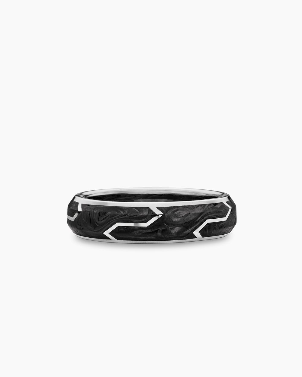 Mens Forged Carbon Band Ring with 18K White Gold, 6mm